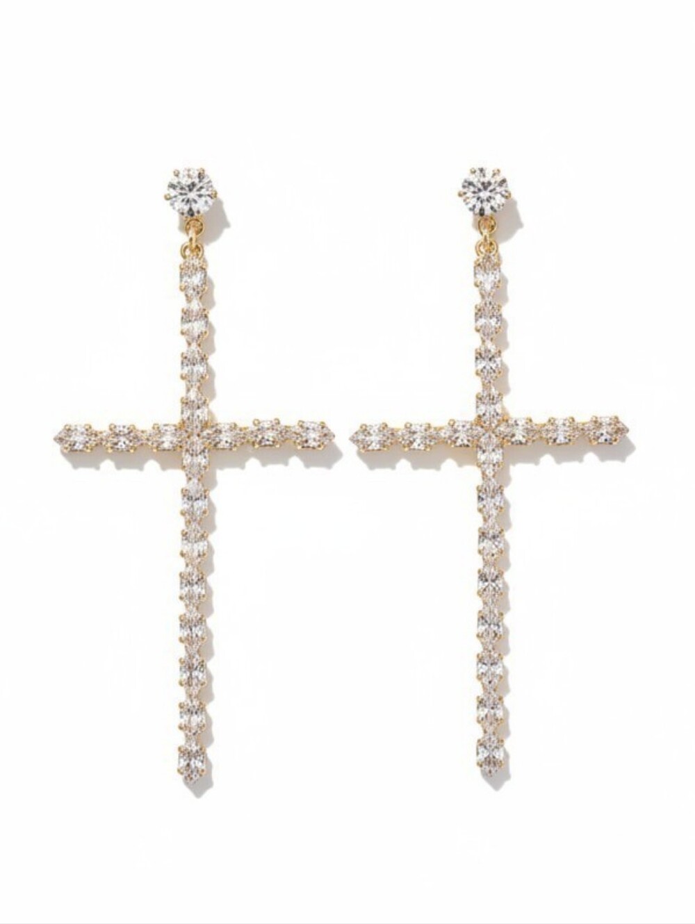 💛▪️Atterri ▪️Gold Cross Drop Cubic Zirconia Dangle Earrings